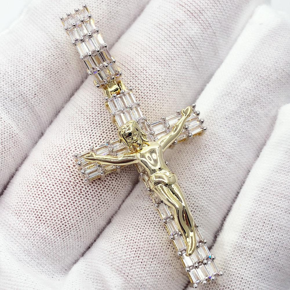 Baguette Crucifix 3 Row Cross VVS CZ Hip Hop Iced Out Pendant