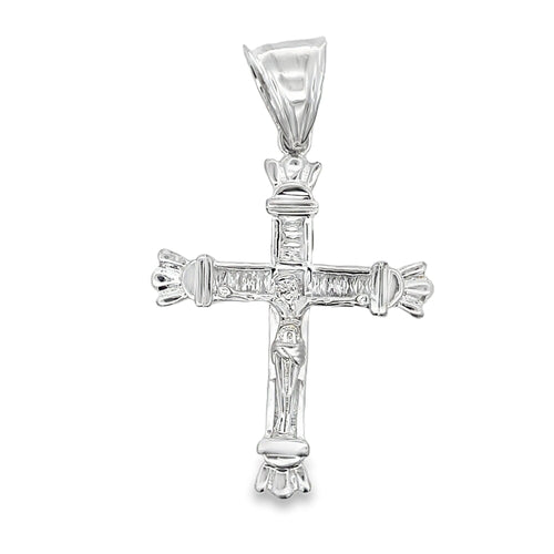 Baguette Crucifix Cross CZ Iced Out Pendant .925 Sterling Silver