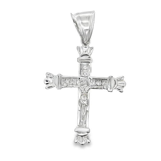 Baguette Crucifix Cross CZ Iced Out Pendant .925 Sterling Silver