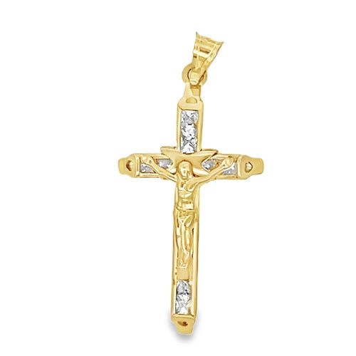 Baguette Crucifix CZ 10K Yellow Gold Pendant
