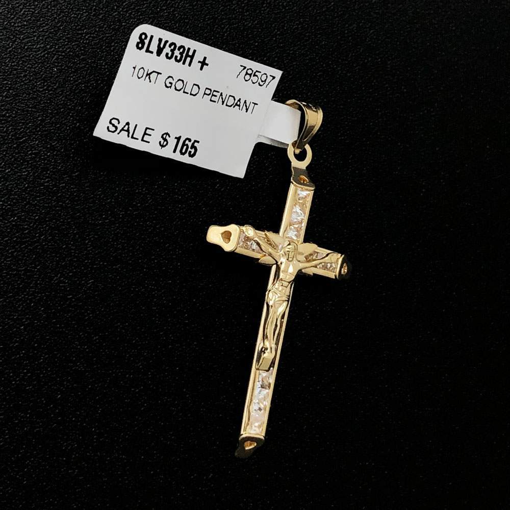 Baguette Crucifix CZ 10K Yellow Gold Pendant