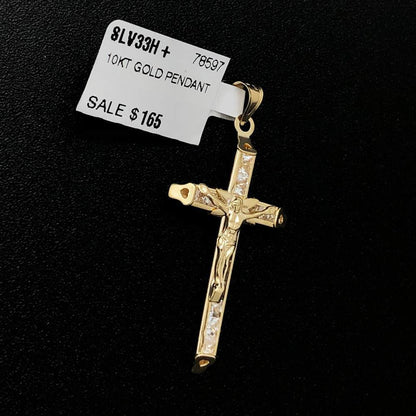 Baguette Crucifix CZ 10K Yellow Gold Pendant