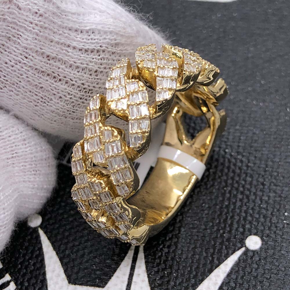 Baguette Cuban Link Diamond Ring .99cttw 14K Yellow Gold