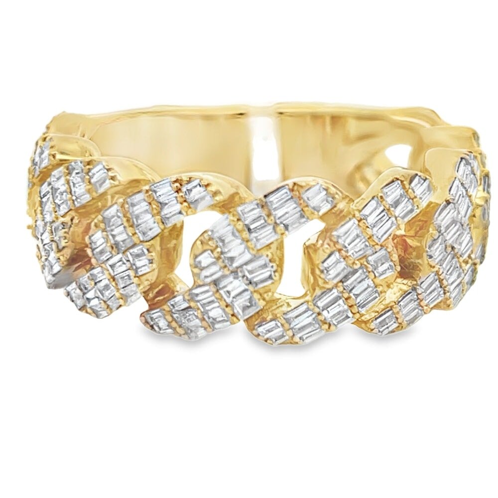 Baguette Cuban Link Diamond Ring .99cttw 14K Yellow Gold