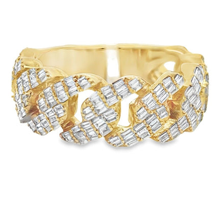 Baguette Cuban Link Diamond Ring .99cttw 14K Yellow Gold