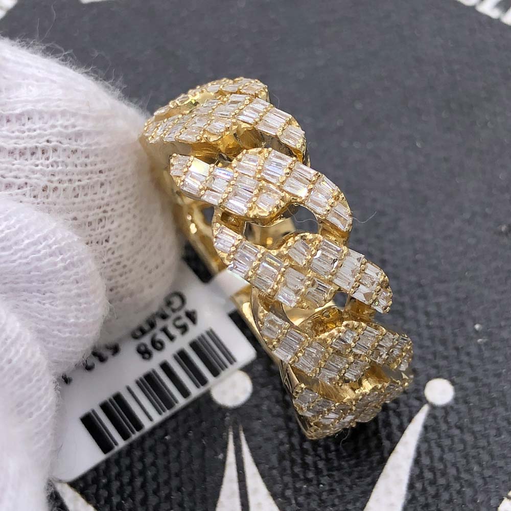 Baguette Cuban Link Diamond Ring .99cttw 14K Yellow Gold