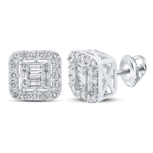 Baguette Cushion Cluster Diamond Earrings .63cttw 10K White Gold