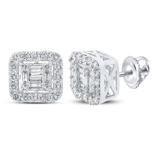Baguette Cushion Cluster Diamond Earrings .63cttw 10K White Gold