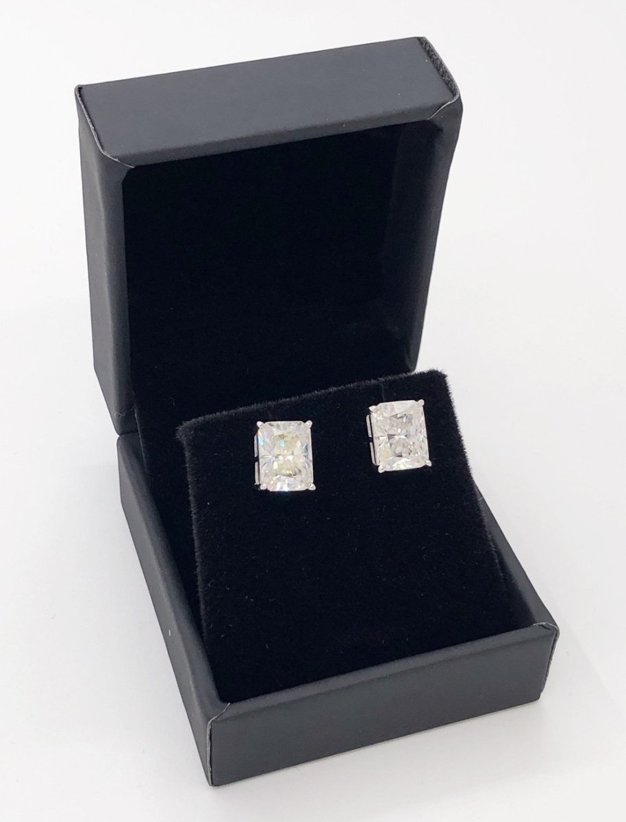 Baguette Cut Moissanite VVS D Stud Earrings .925 Sterling Silver