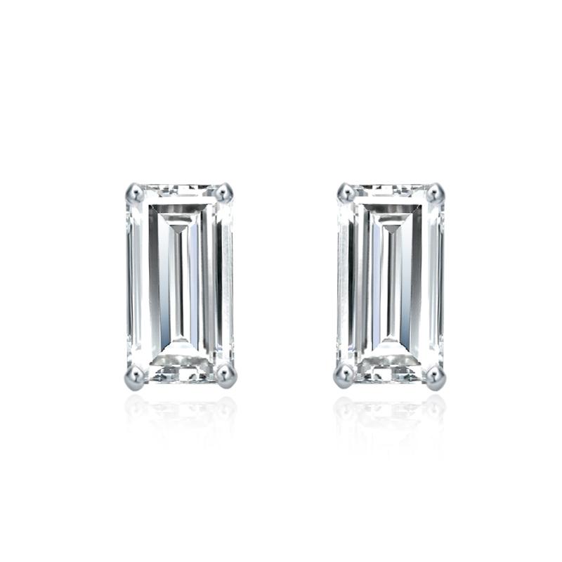 Baguette Cut Moissanite VVS D Stud Earrings .925 Sterling Silver
