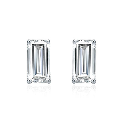 Baguette Cut Moissanite VVS D Stud Earrings .925 Sterling Silver