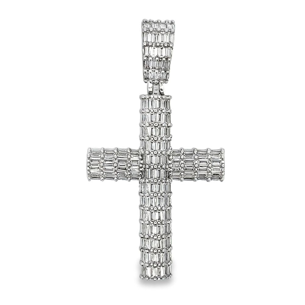 Baguette Cylinder Cross CZ Hip Hop Iced Out Pendant