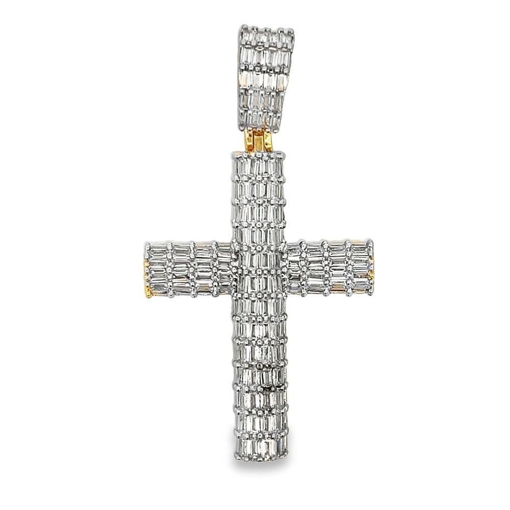 Baguette Cylinder Cross CZ Hip Hop Iced Out Pendant