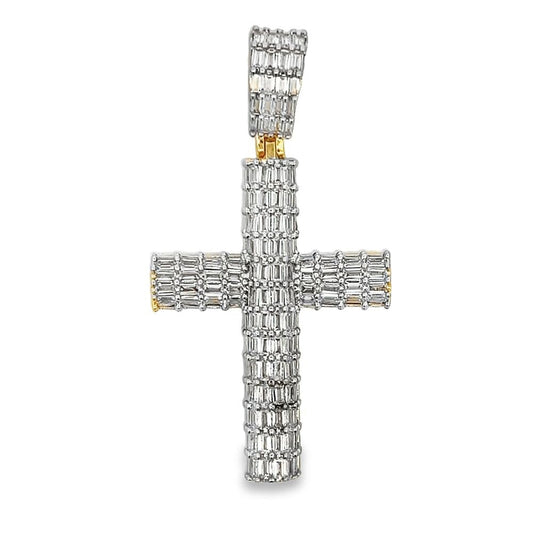 Baguette Cylinder Cross CZ Hip Hop Iced Out Pendant