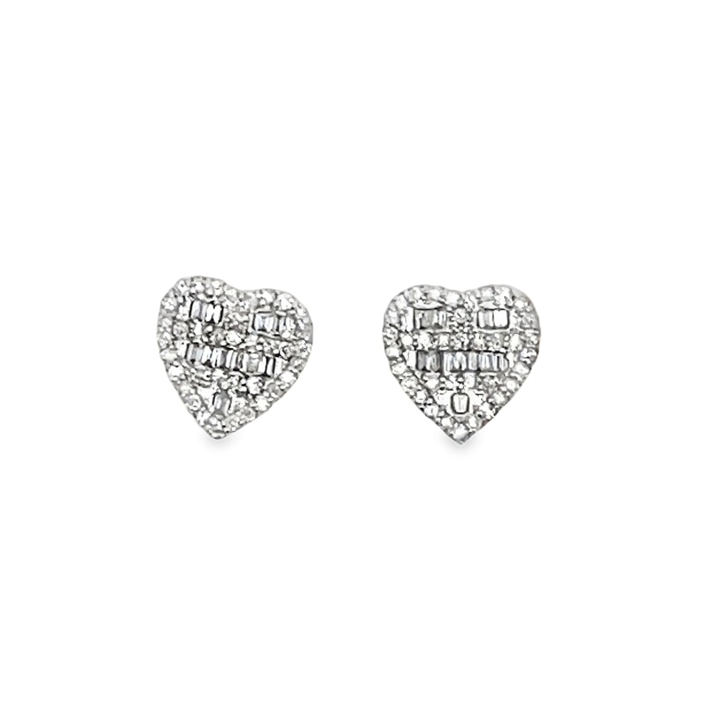 Baguette Heart .44cttw Diamond Earrings 10K Yellow Gold