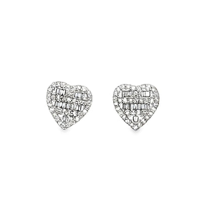 Baguette Heart .44cttw Diamond Earrings 10K Yellow Gold