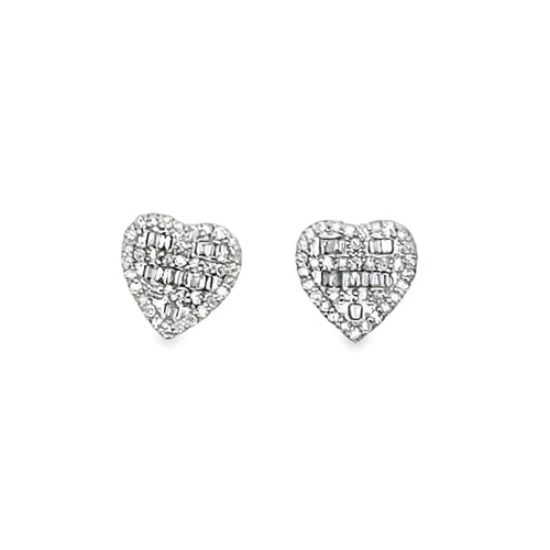 Baguette Heart .44cttw Diamond Earrings 10K Yellow Gold