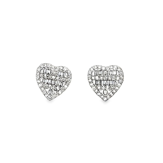 Baguette Heart .44cttw Diamond Earrings 10K Yellow Gold