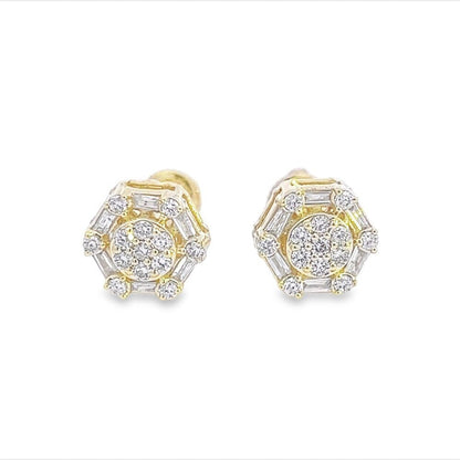 Baguette Hexagon Diamond Earrings .43cttw 10K Gold