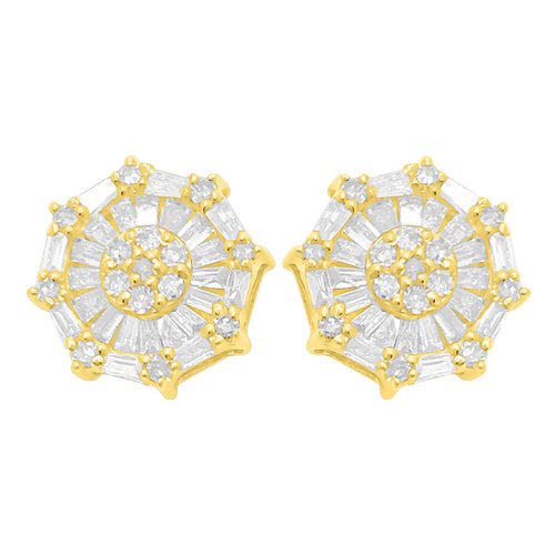 Baguette Octa Diamond Earrings .38cttw 10K Yellow Gold