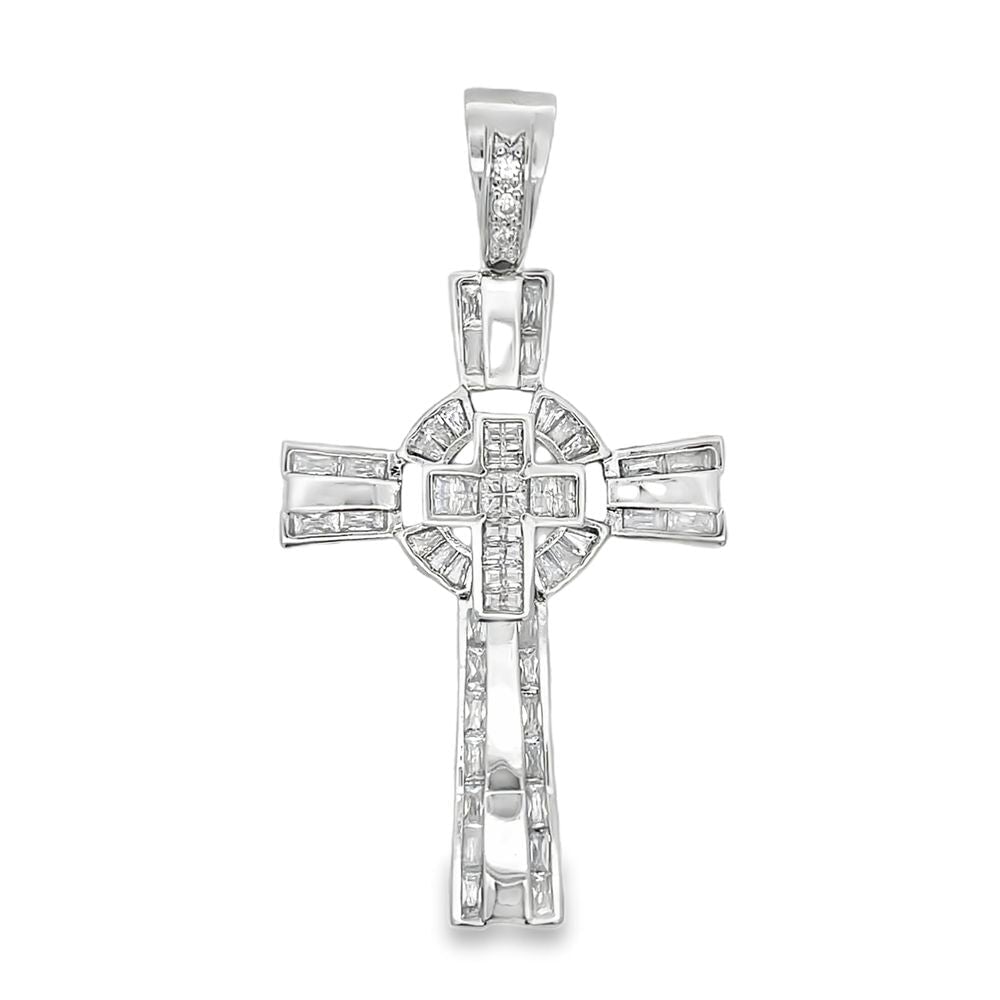Baguette Polished Cross CZ Iced Out Pendant