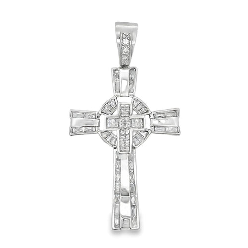 Baguette Polished Cross CZ Iced Out Pendant