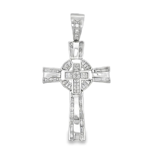 Baguette Polished Cross CZ Iced Out Pendant
