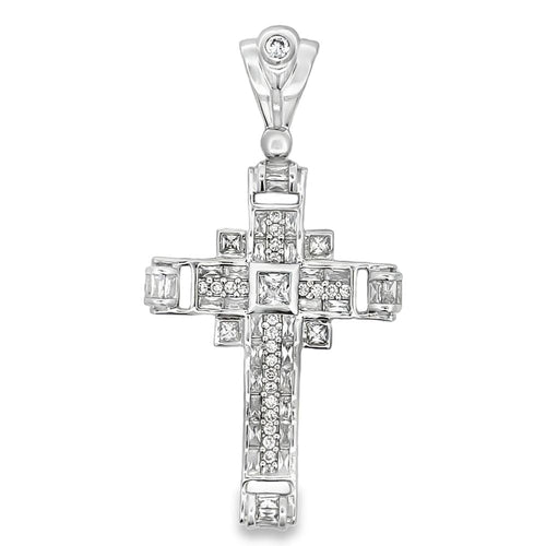 Baguette & Princess Fancy Cross CZ Iced Out Pendant