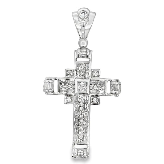 Baguette & Princess Fancy Cross CZ Iced Out Pendant