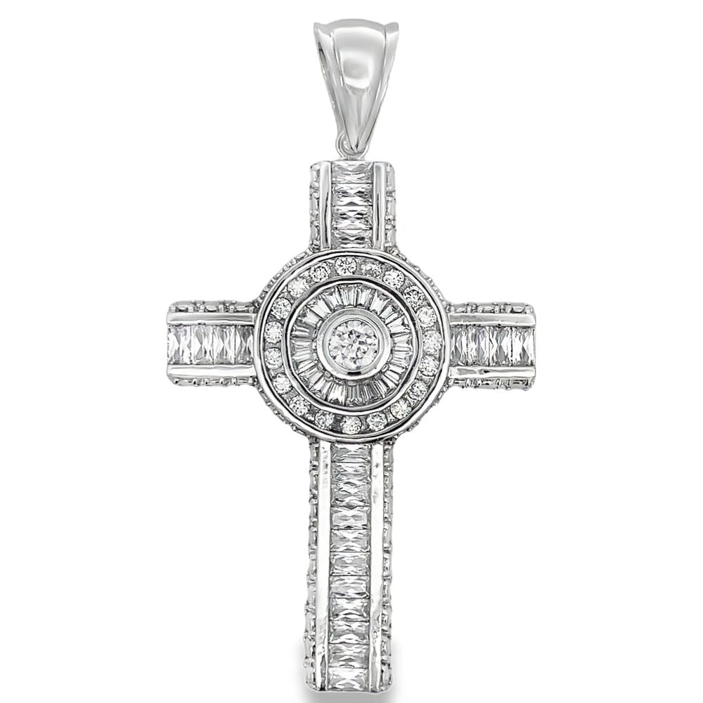 Baguette Radiant Cross CZ Iced Out Pendant