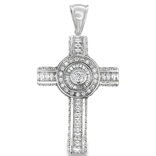 Baguette Radiant Cross CZ Iced Out Pendant