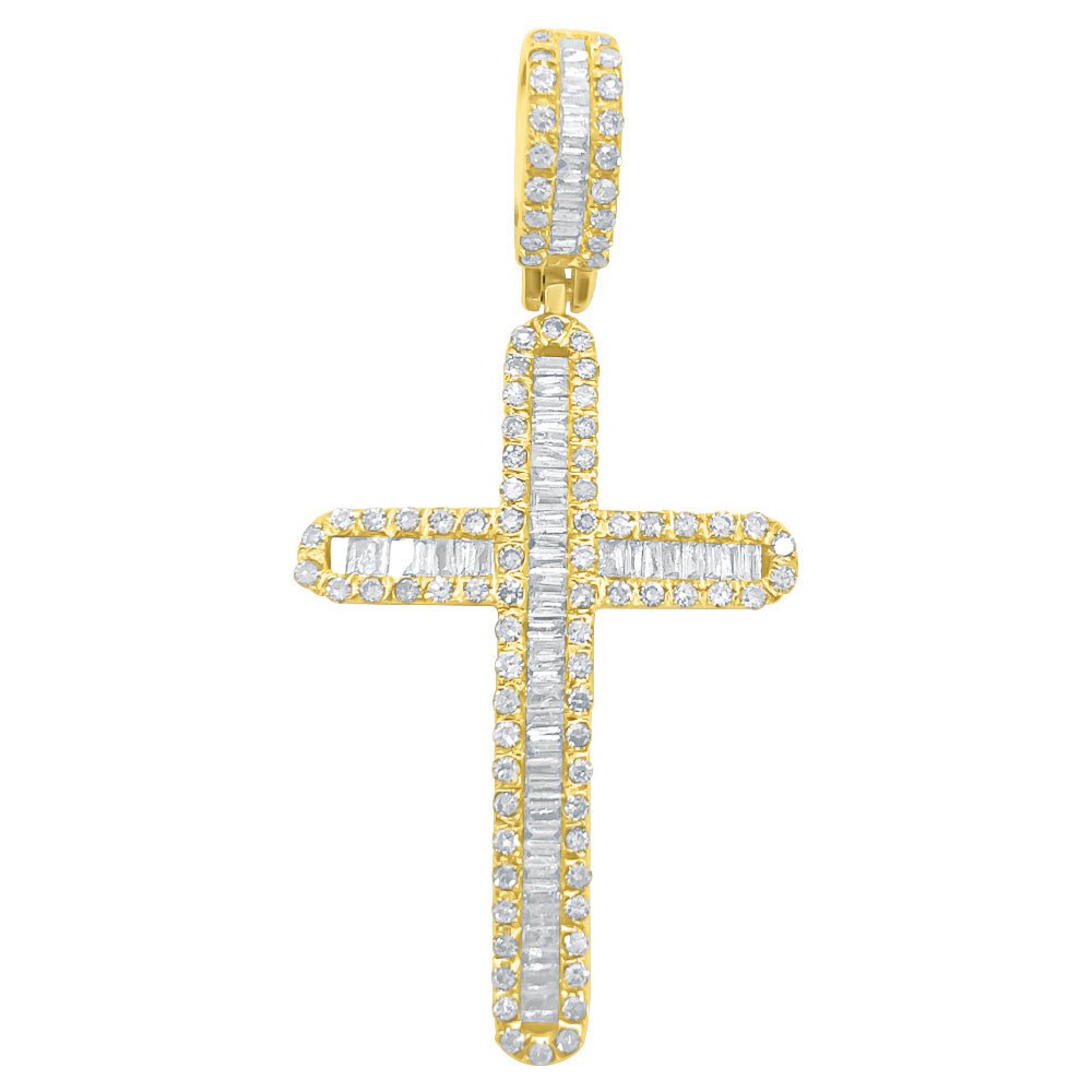 Baguette Rounded Cross Diamond Pendant .82cttw 10K Yellow Gold