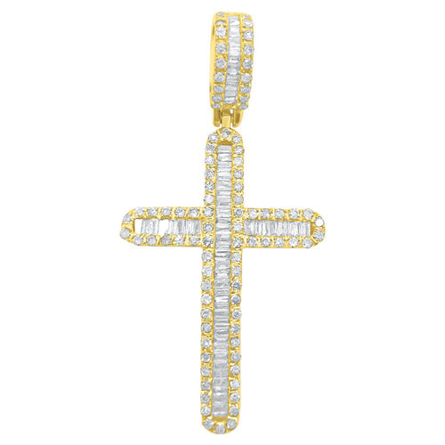 Baguette Rounded Cross Diamond Pendant .82cttw 10K Yellow Gold