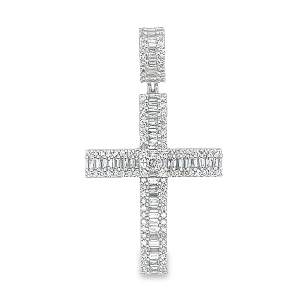 Baguette Row Cross Diamond Pendant 1.46cttw 10K Yellow or White Gold