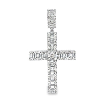 Baguette Row Cross Diamond Pendant 1.46cttw 10K Yellow or White Gold