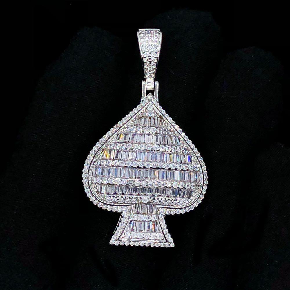 Baguette Spade Medium Poker CZ Hip Hop Bling Bling Pendant