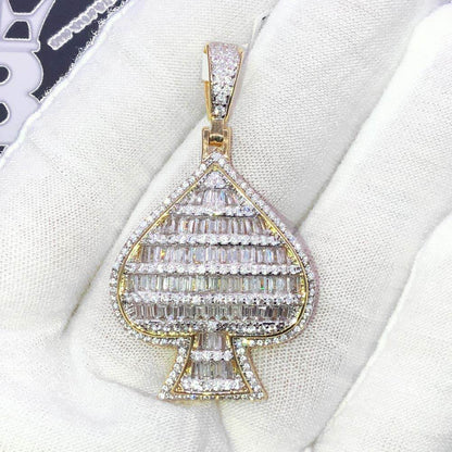 Baguette Spade Medium Poker CZ Hip Hop Bling Bling Pendant