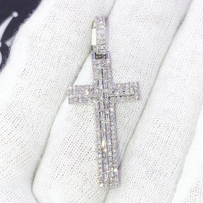 Baguette Tall Cross Diamond 1.16 Carat Pendant 10K White Gold