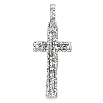 Baguette Tall Cross Diamond 1.16 Carat Pendant 10K White Gold