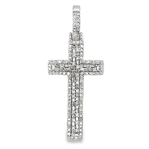 Baguette Tall Cross Diamond 1.16 Carat Pendant 10K White Gold