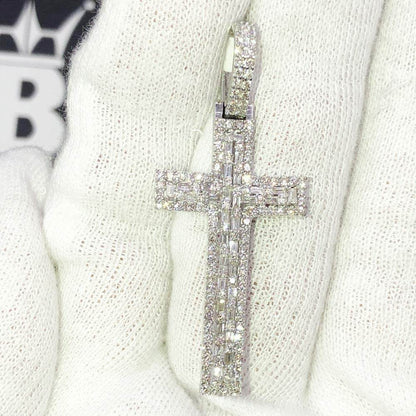 Baguette Tall Cross Diamond 1.16 Carat Pendant 10K White Gold