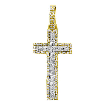 Baguette Tall Cross Diamond 1.19 Carat Pendant 10K Yellow Gold
