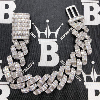 Baguette Thick Cuban Moissanite Bracelet Iced Out .925 Sterling Silver