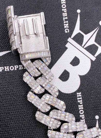 Baguette Thick Cuban Moissanite Bracelet Iced Out .925 Sterling Silver