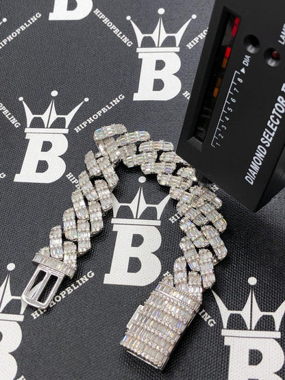 Baguette Thick Cuban Moissanite Bracelet Iced Out .925 Sterling Silver