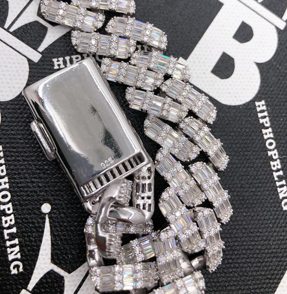 Baguette Thick Cuban Moissanite Bracelet Iced Out .925 Sterling Silver