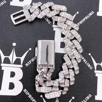 Baguette Thick Cuban Moissanite Bracelet Iced Out .925 Sterling Silver