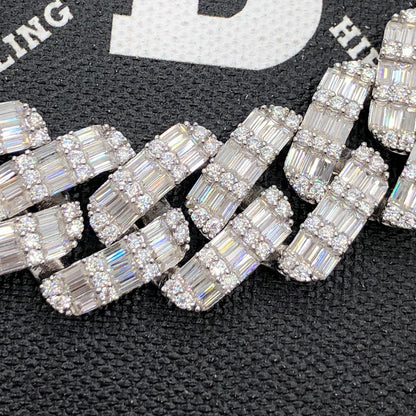 Baguette Thick Cuban Moissanite Bracelet Iced Out .925 Sterling Silver