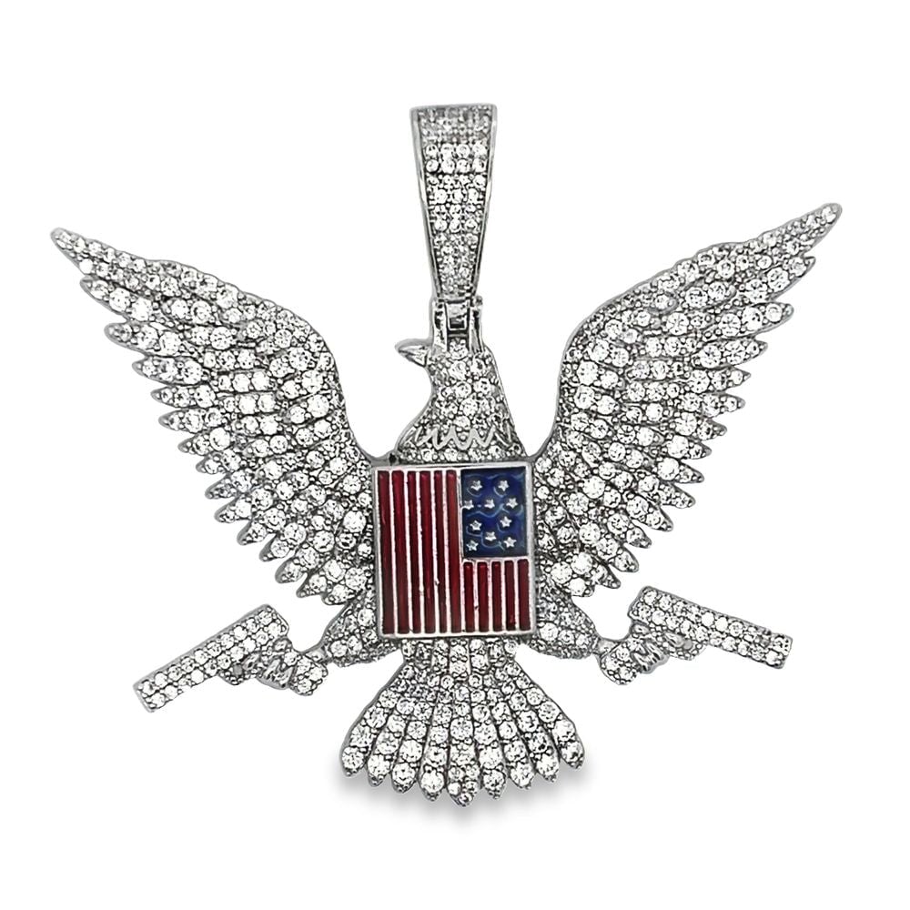 Bald Eagle with Guns CZ Hip Hop Iced Out Pendant