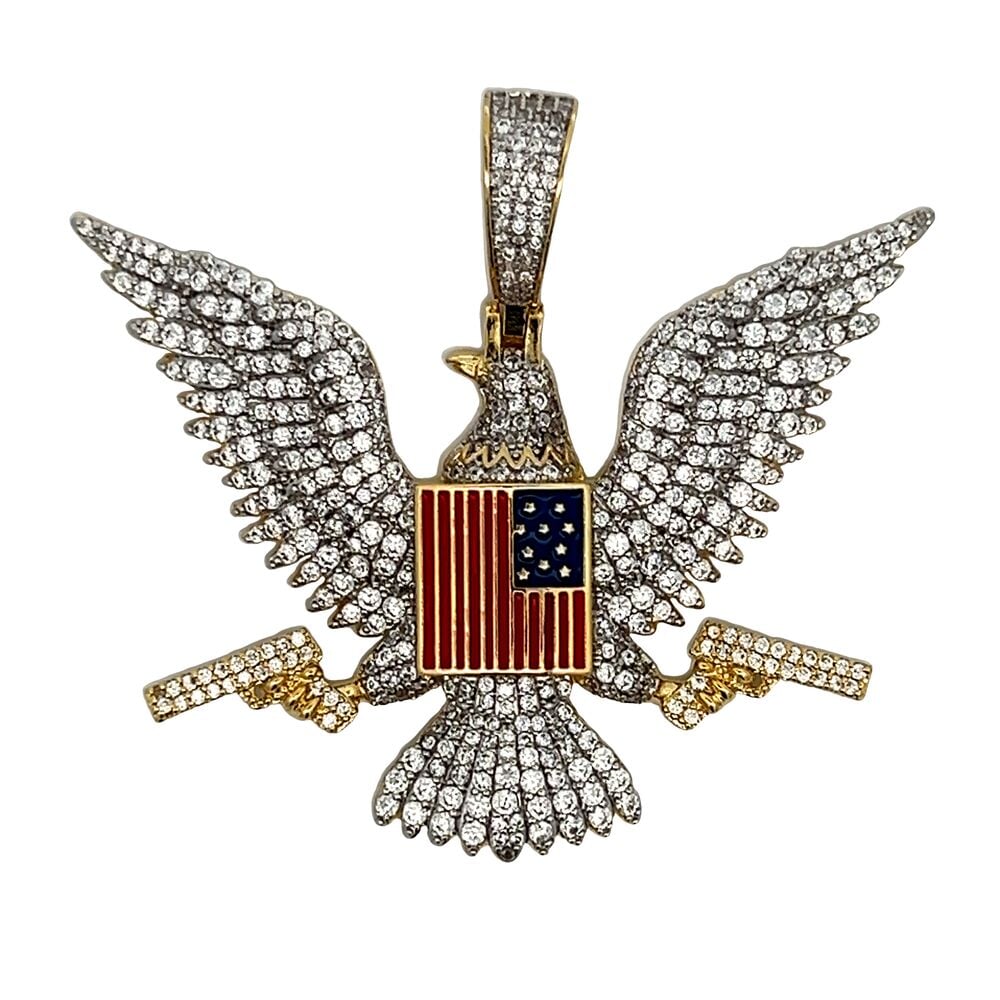 Bald Eagle with Guns CZ Hip Hop Iced Out Pendant